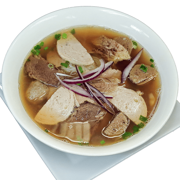 pho soup with onion on top